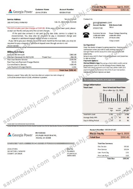 USA Georgia Power utility new brand bill template in Word and PDF format, fully editable